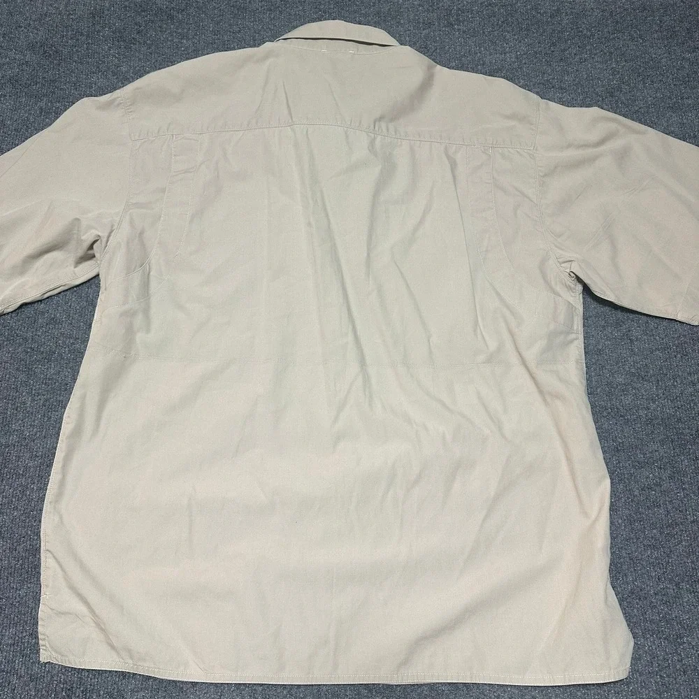 The North Face Mens Large Short Sleeve Button Down Fishing Shirt Tan Cotton L/G